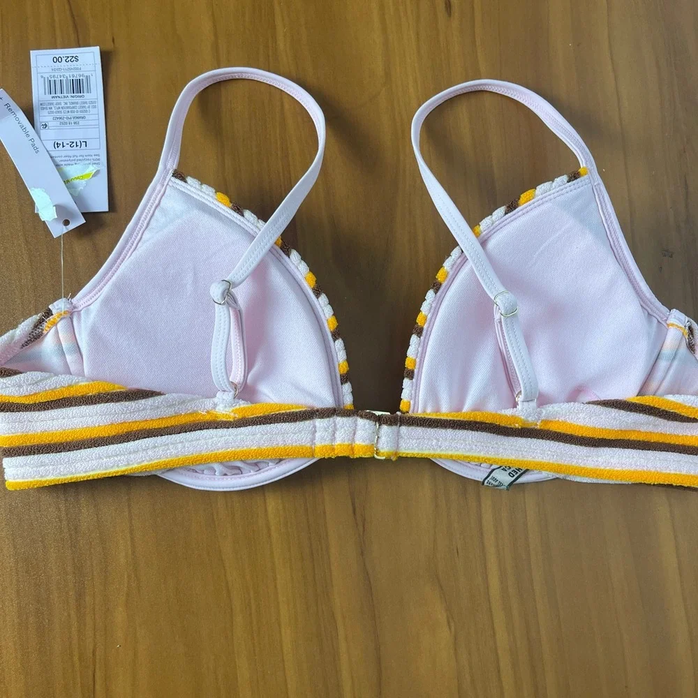 Wild Fable Striped Terry Underwire Bikini Swimsuit‎ Top Orange Brown Pink Large